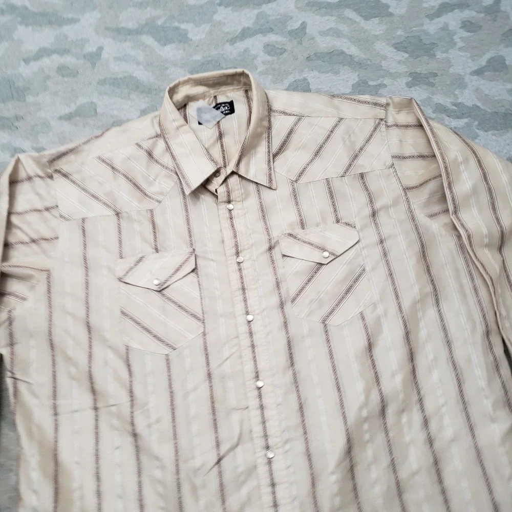 Wrangler Western Shirt Mens 2XL Tan Pearl Snap Long Sleeve Rodeo Ranch Cowboy